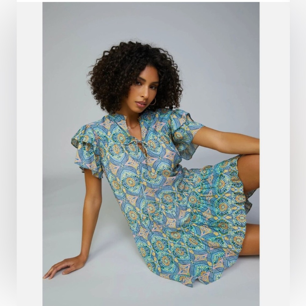 Anthropology Current Air geometric flutter sleeve mini dress size XS